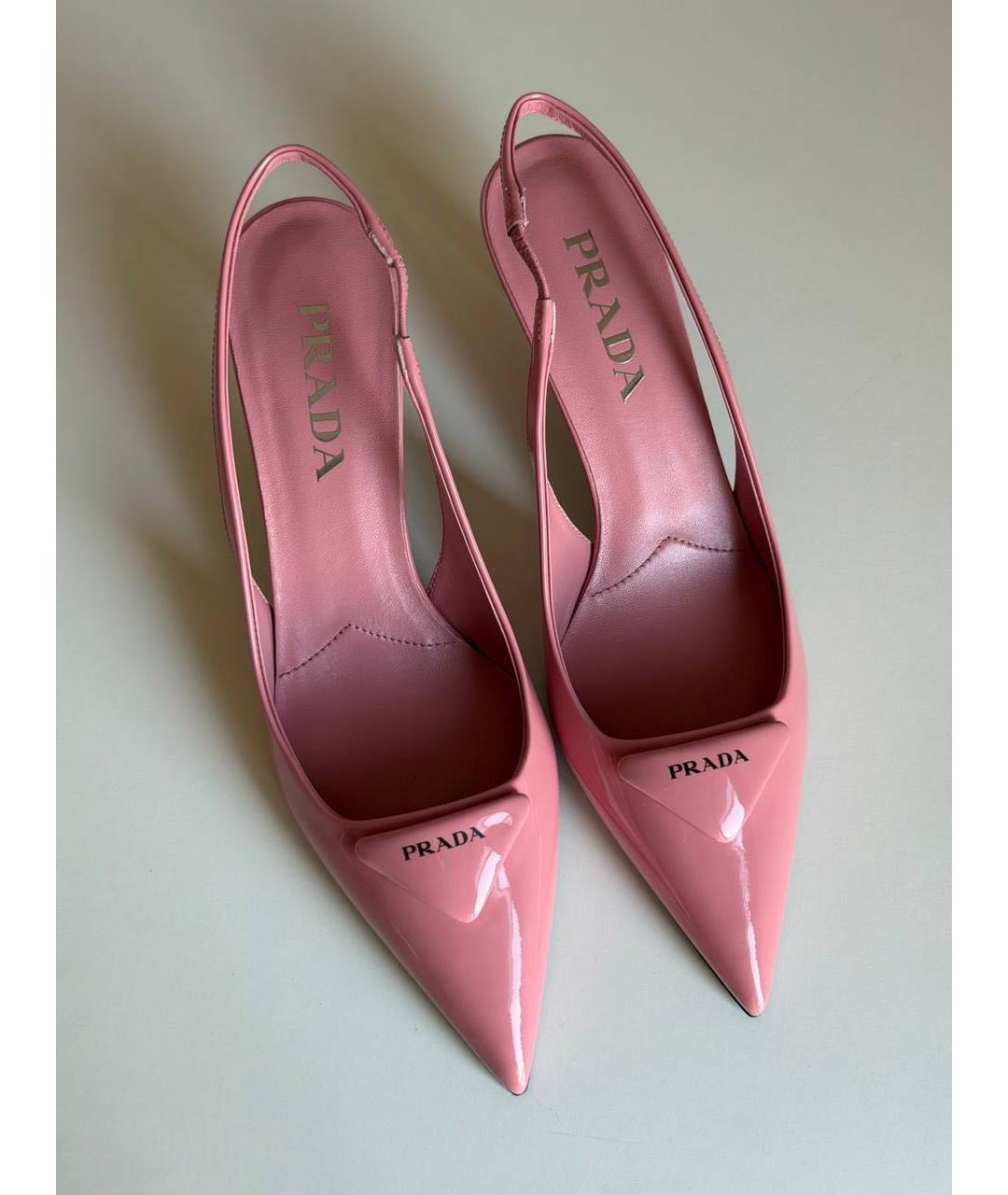 PRADA Розовые кожаные лодочки на низком каблуке, фото 4