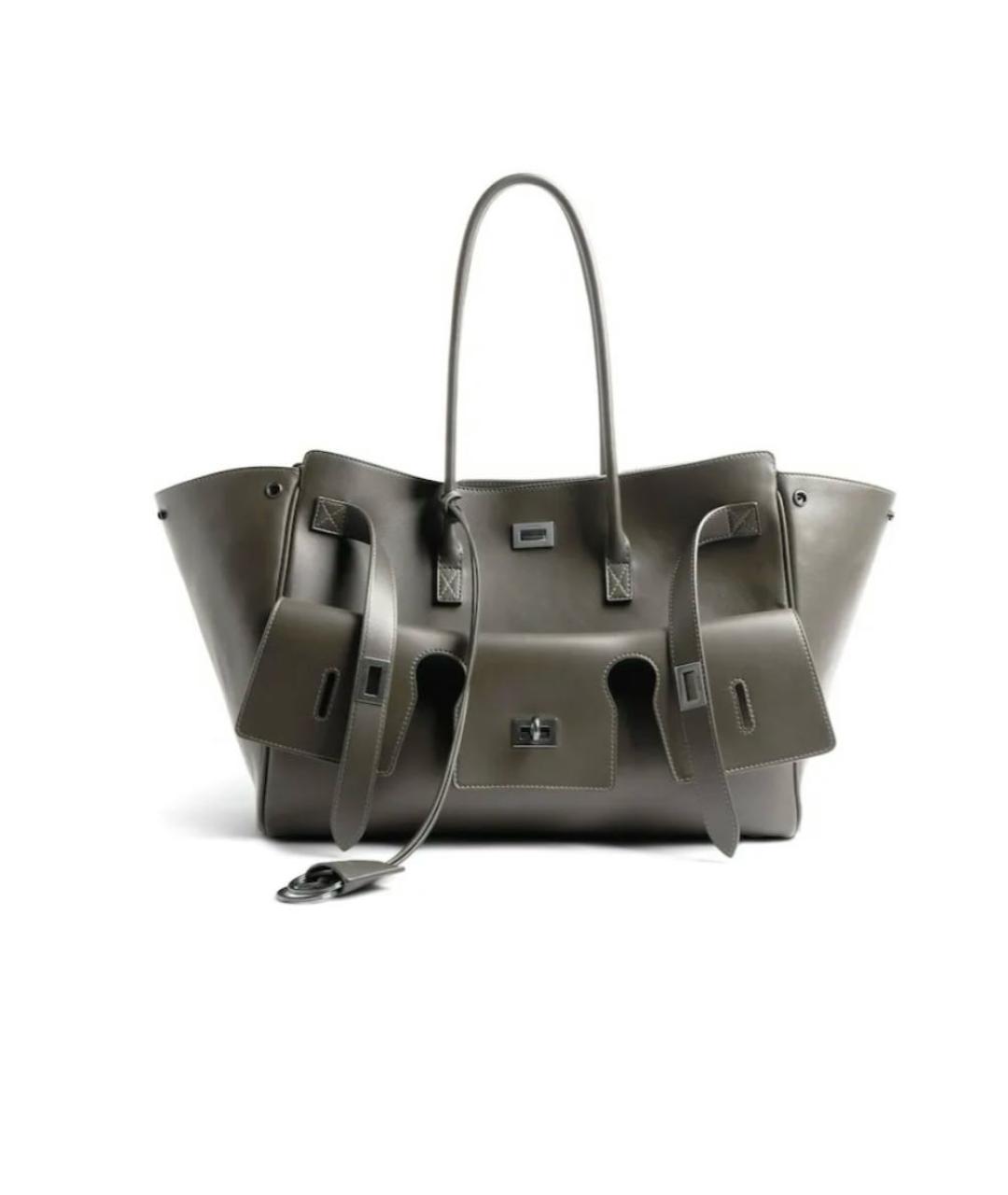 BALENCIAGA Хаки кожаная сумка тоут, фото 1