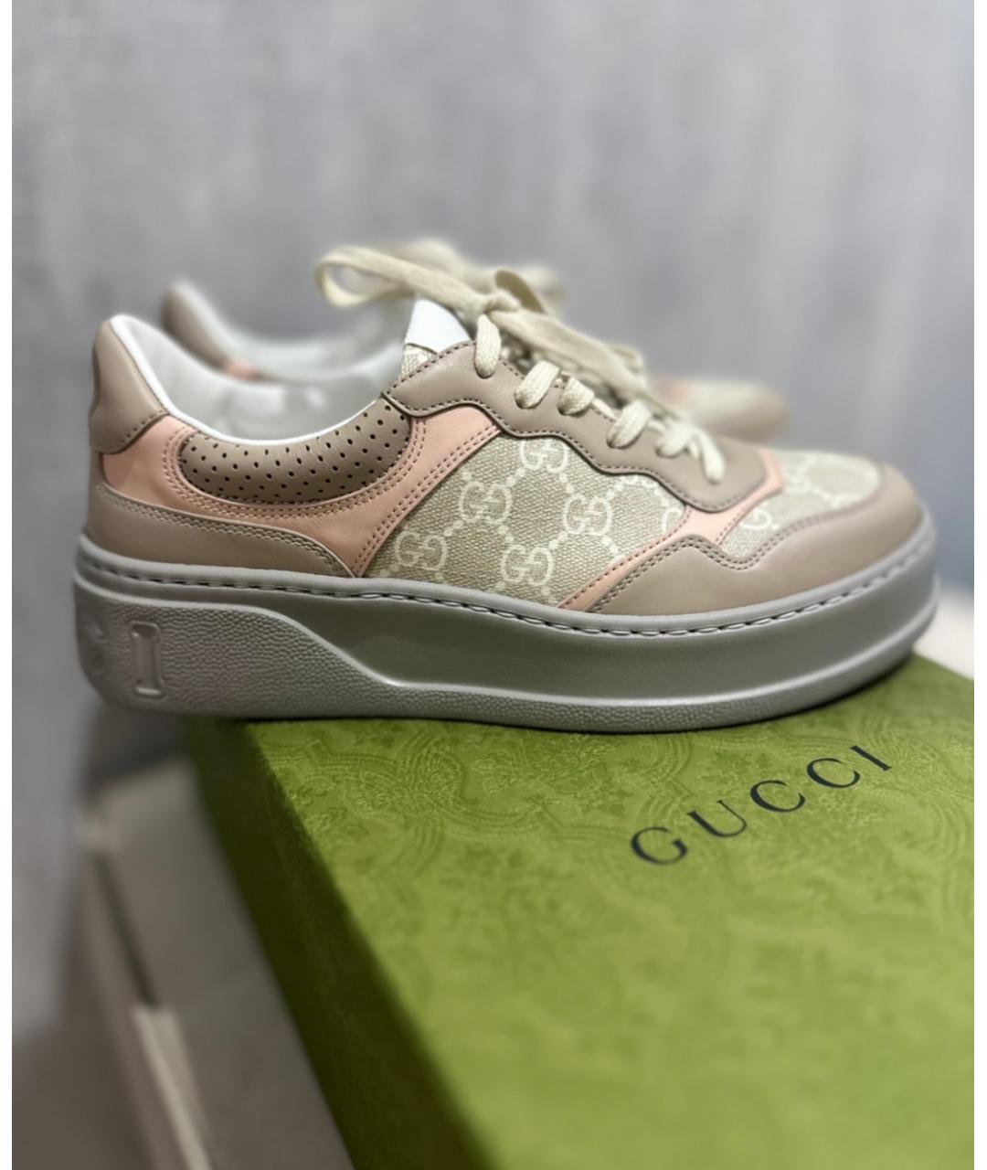 GUCCI Бежевые кожаные кроссовки, фото 4