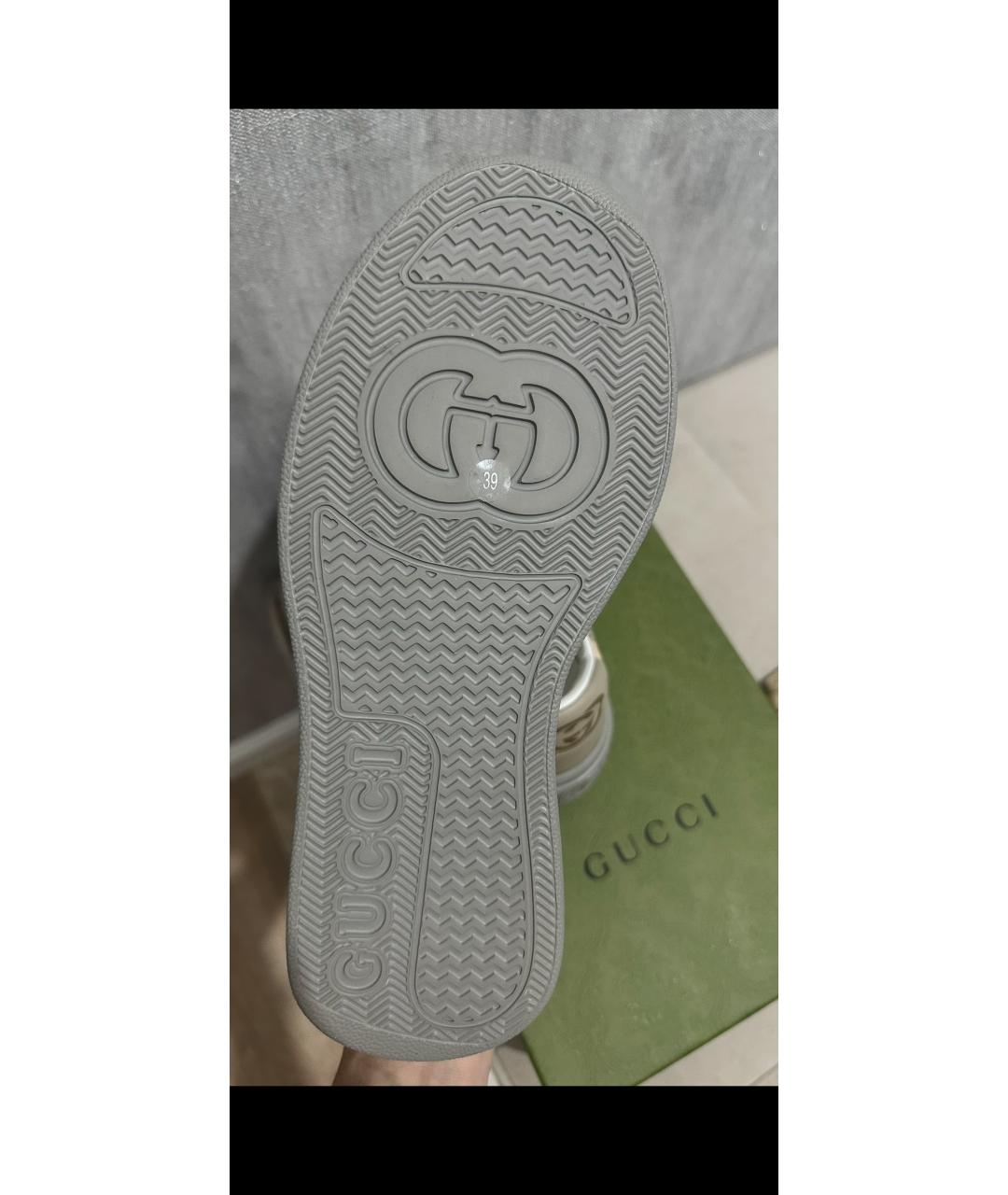 GUCCI Бежевые кожаные кроссовки, фото 3