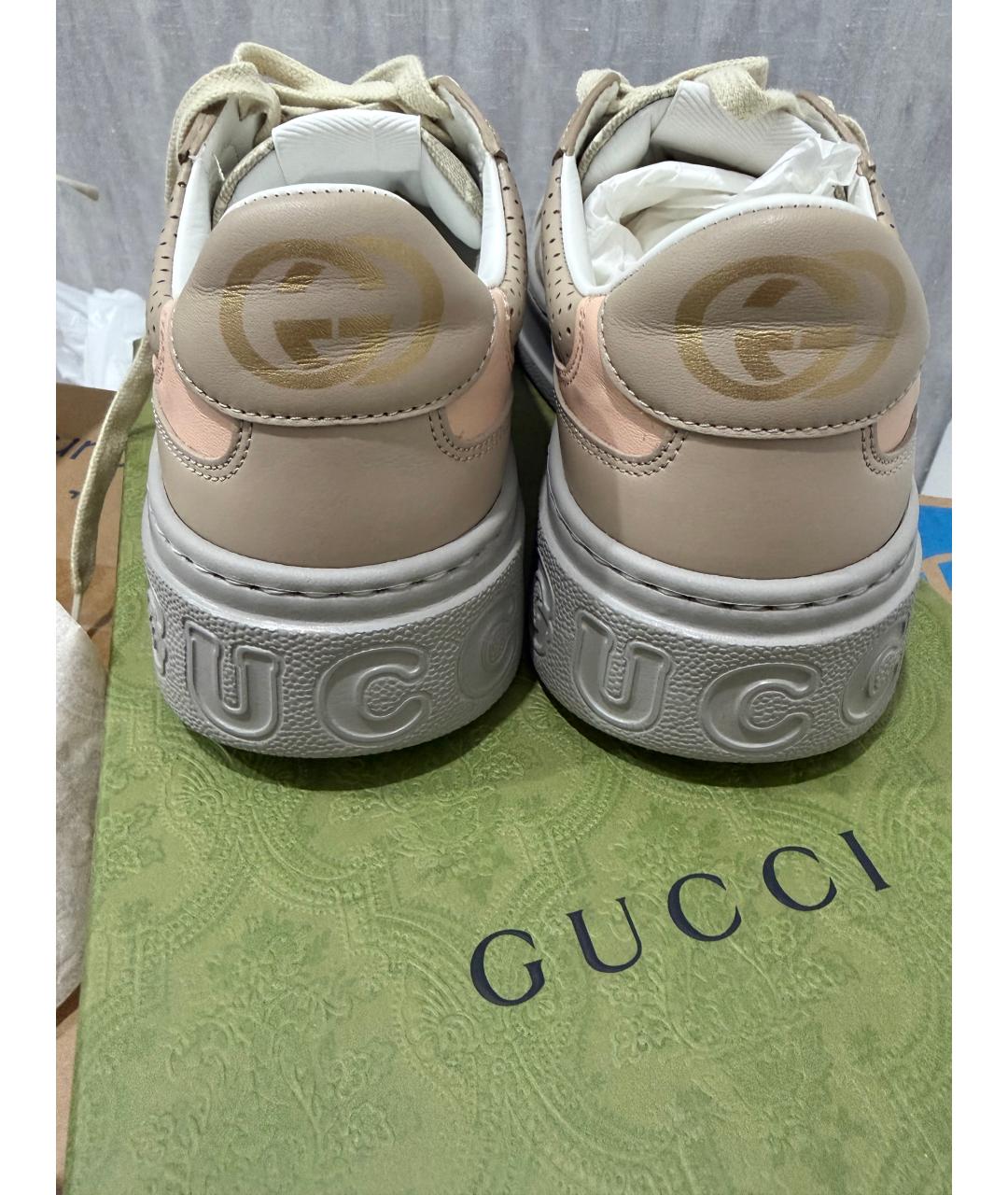 GUCCI Бежевые кожаные кроссовки, фото 2
