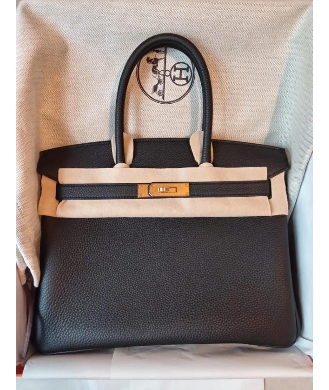 HERMES Черная кожаная сумка с короткими ручками, фото 3