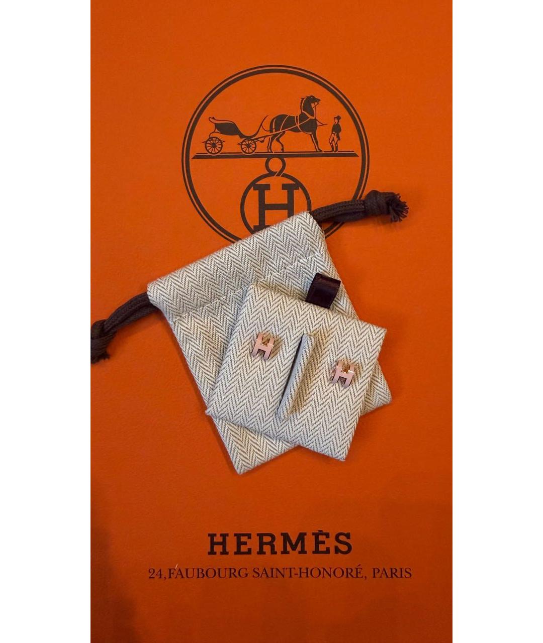 HERMES Розовые металлические серьги, фото 3