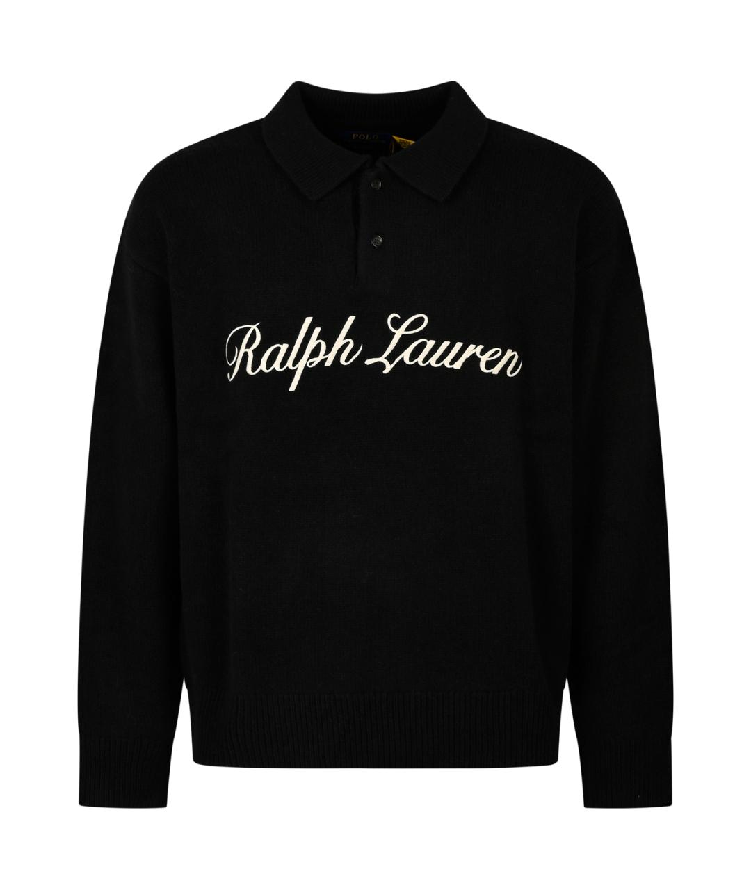 POLO RALPH LAUREN Черное хлопковое поло с длинным рукавом, фото 1