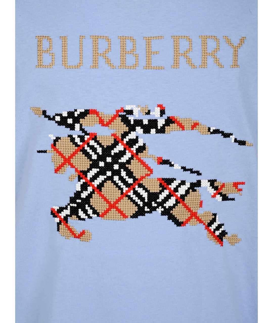 BURBERRY Голубая хлопковая футболка, фото 3