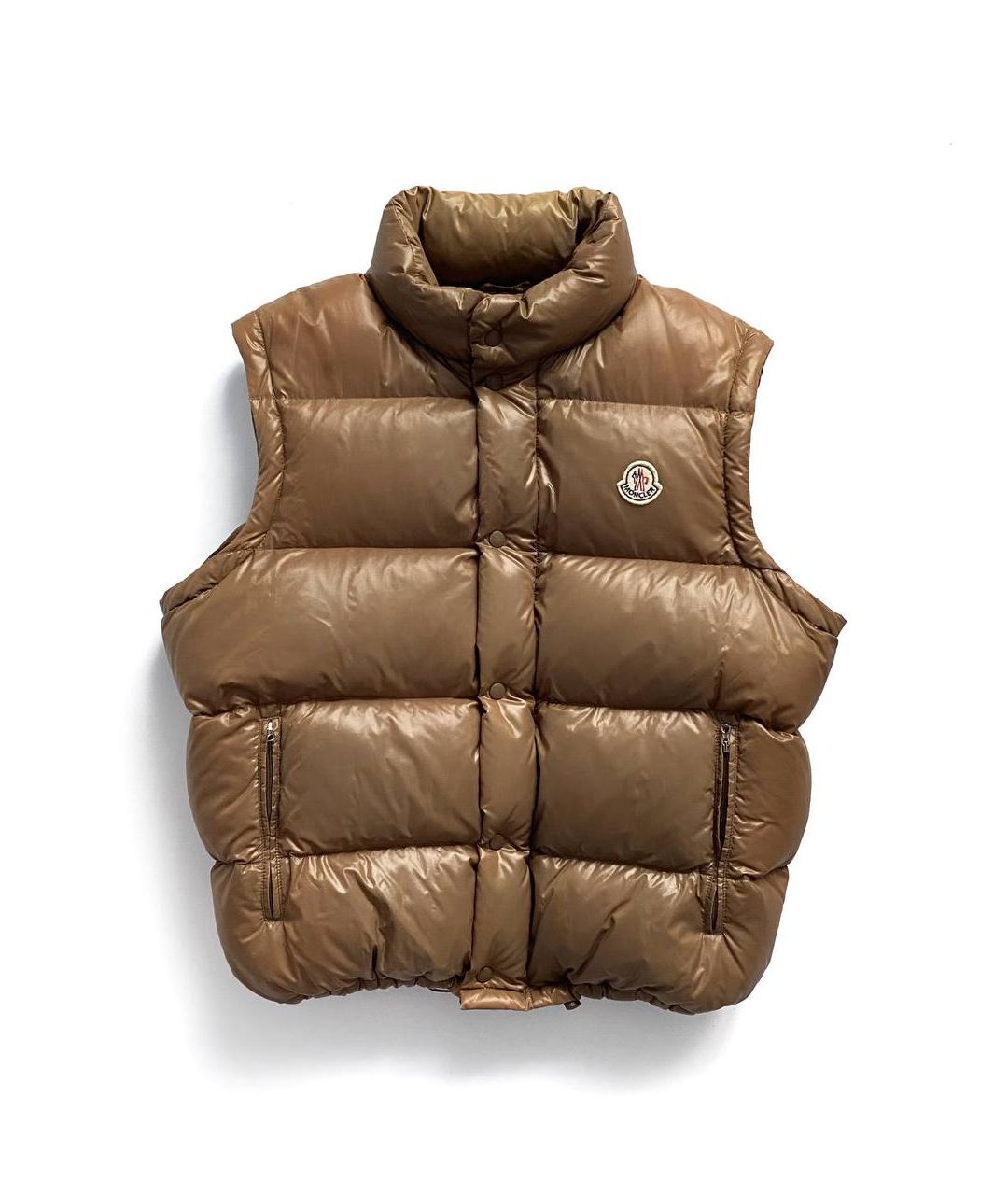 MONCLER Коричневый полиэстеровый пуховик, фото 4