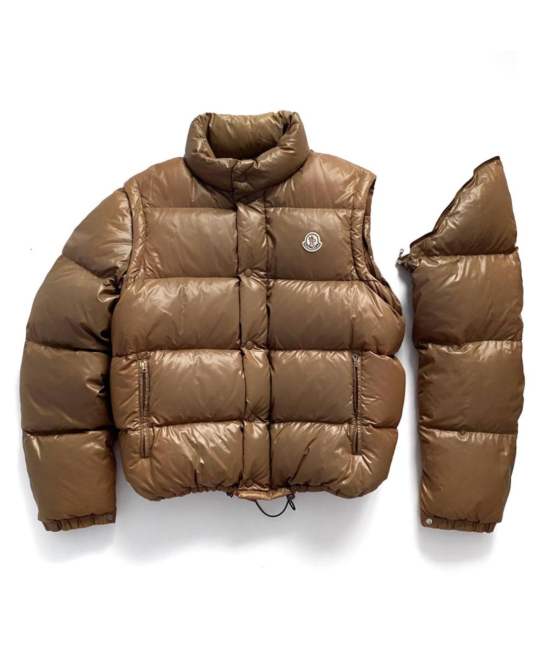 MONCLER Коричневый полиэстеровый пуховик, фото 3