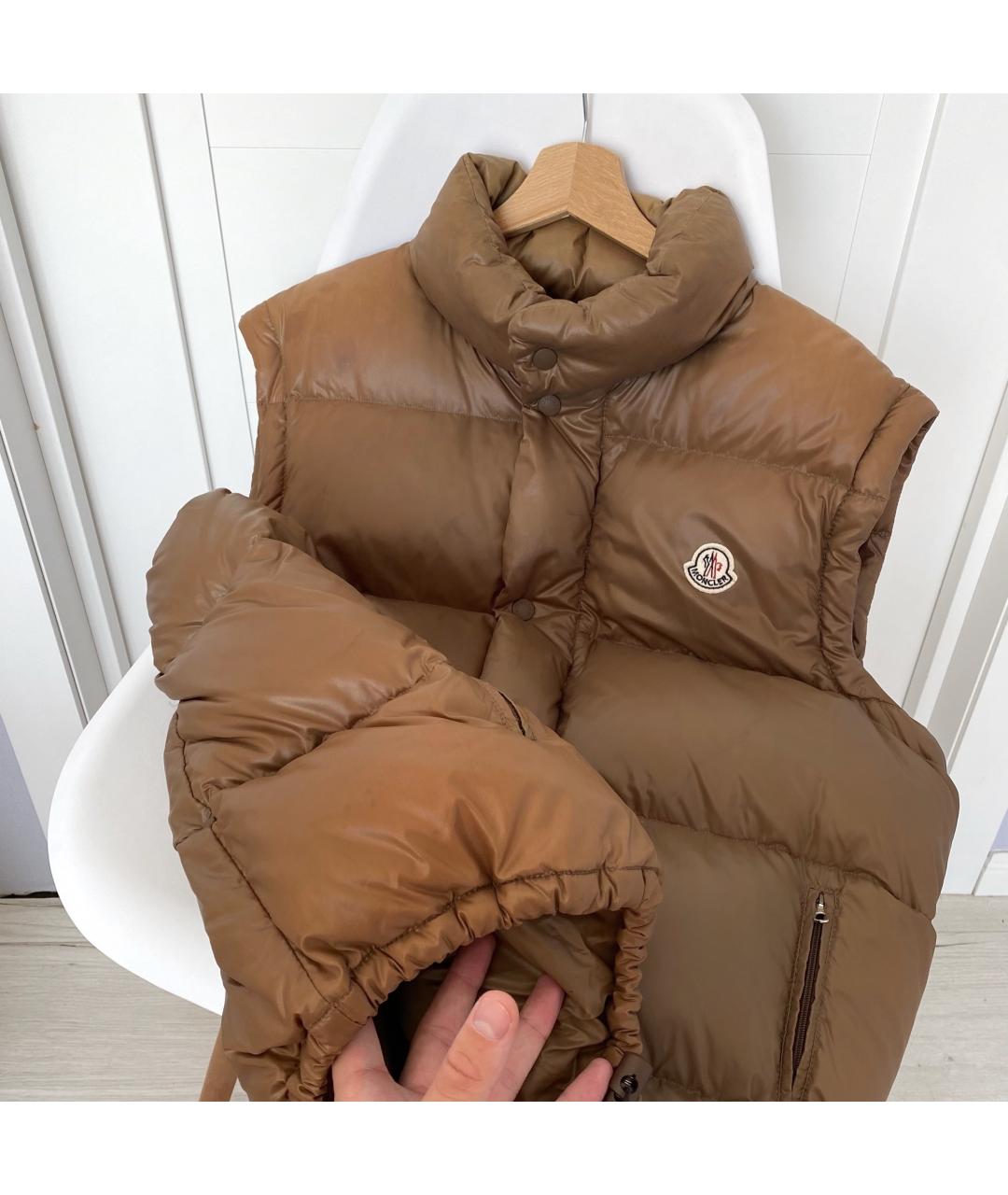 MONCLER Коричневый полиэстеровый пуховик, фото 8