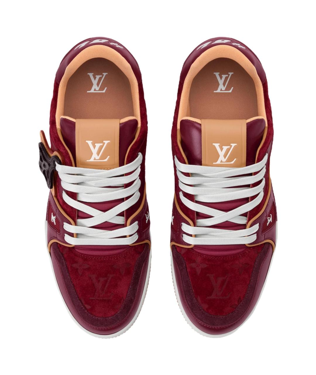 LOUIS VUITTON Бордовые кожаные низкие кроссовки / кеды, фото 4