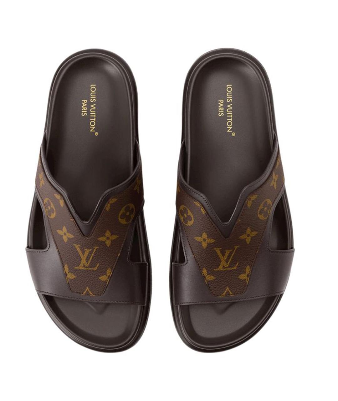 LOUIS VUITTON Коричневые кожаные шлепанцы, фото 4