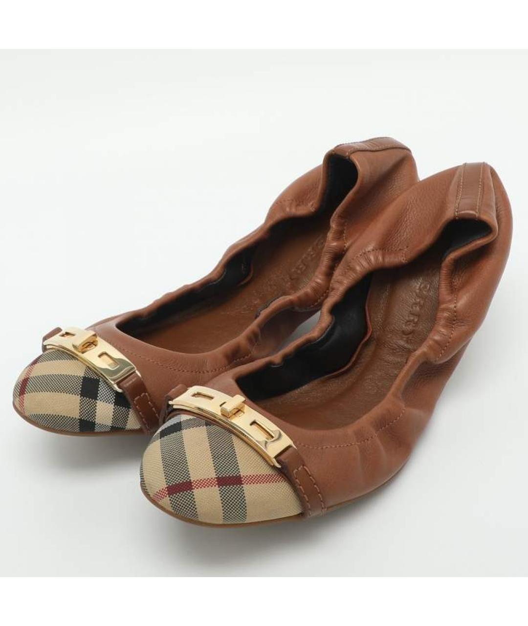 BURBERRY Коричневые кожаные балетки, фото 3