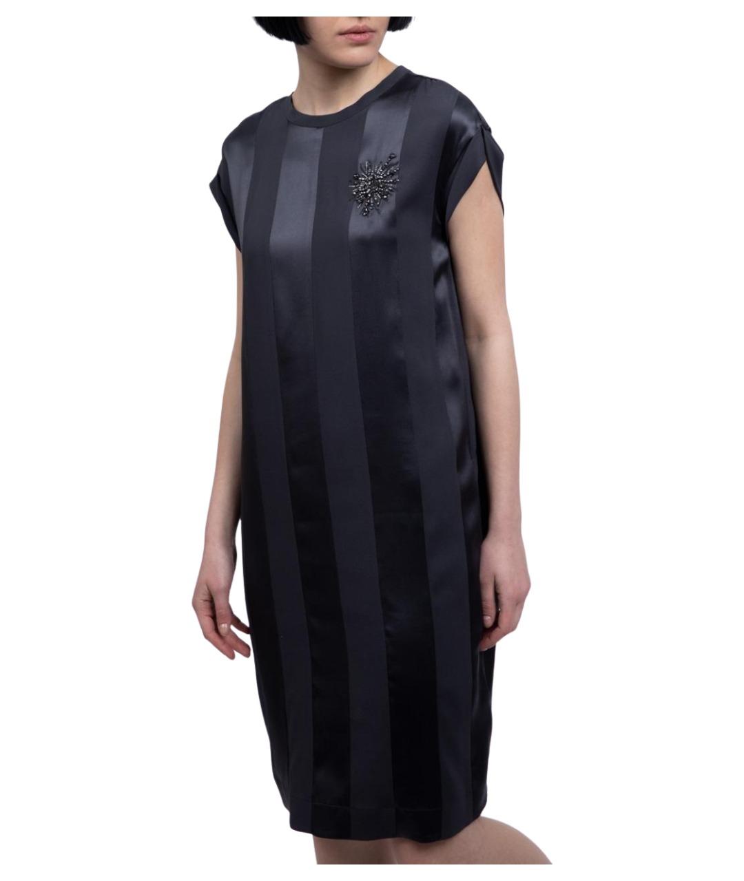 BRUNELLO CUCINELLI Антрацитовое шелковое коктейльное платье, фото 1