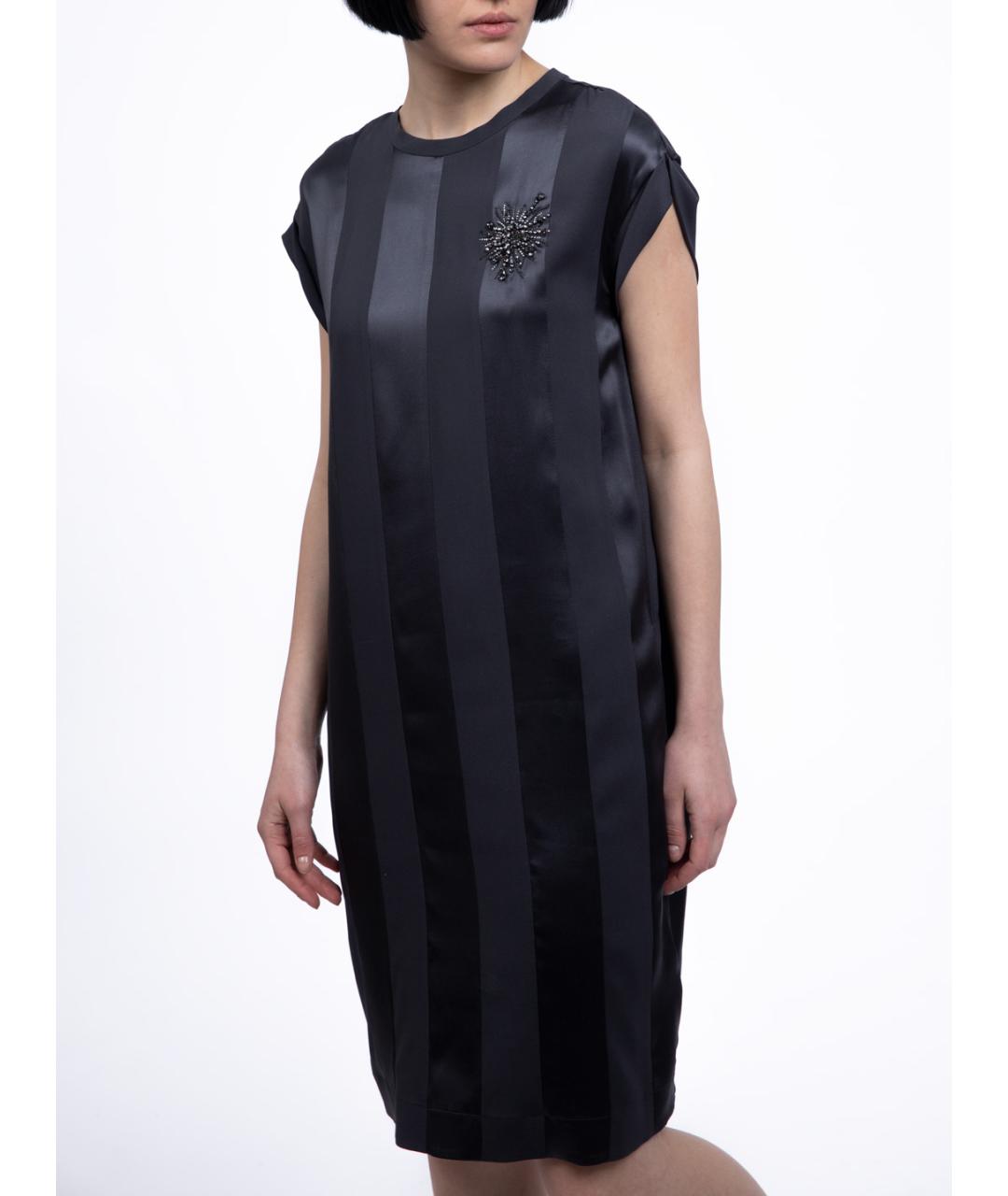 BRUNELLO CUCINELLI Антрацитовое шелковое коктейльное платье, фото 4