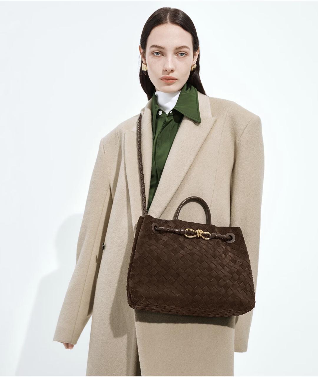 BOTTEGA VENETA Коричневая замшевая сумка тоут, фото 2