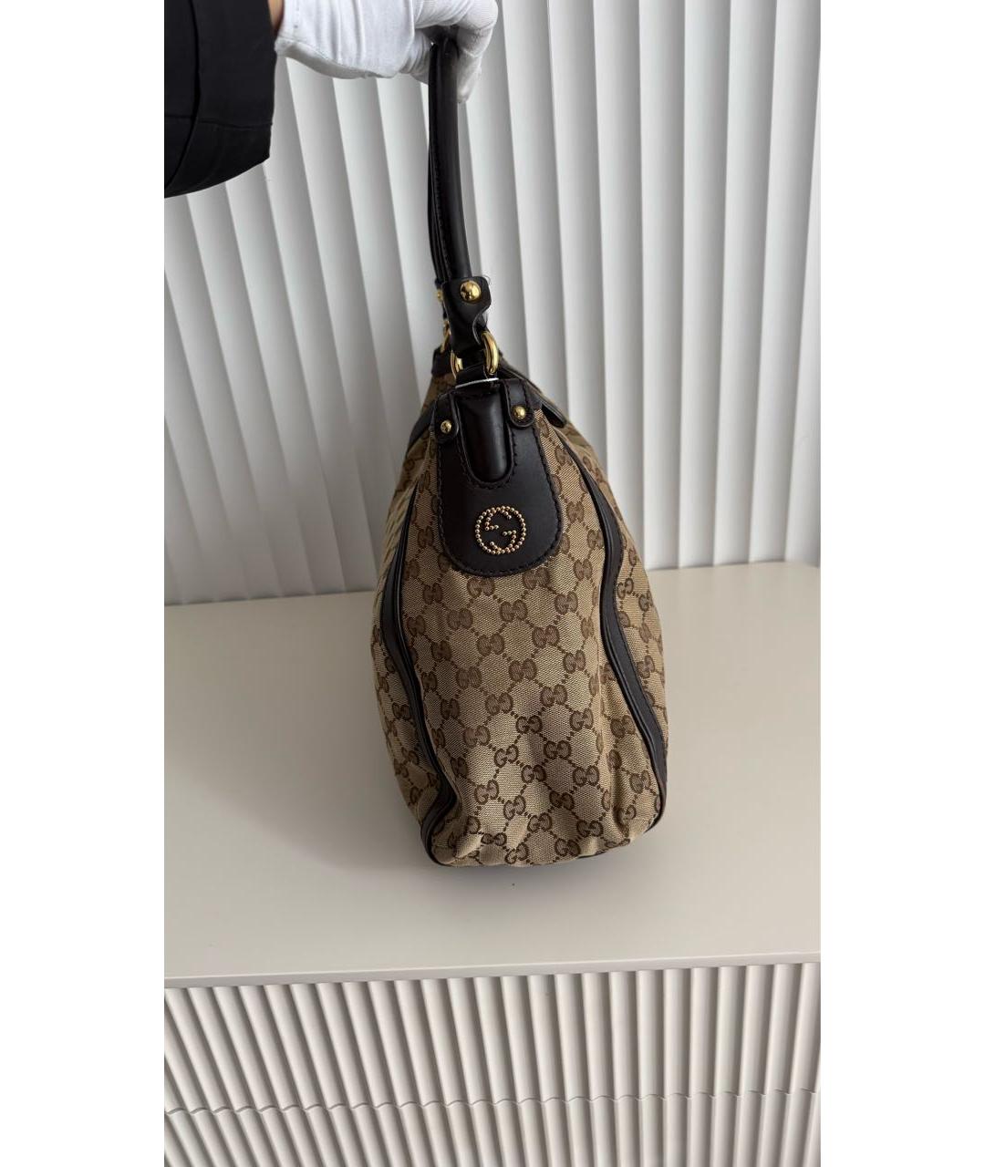 GUCCI Золотая сумка с короткими ручками из канвы, фото 2