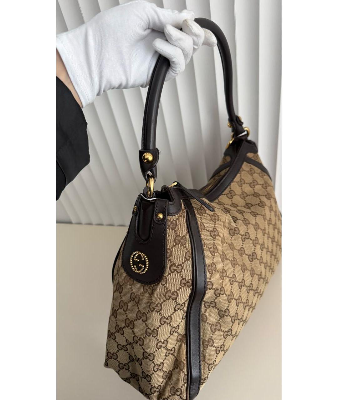 GUCCI Золотая сумка с короткими ручками из канвы, фото 7
