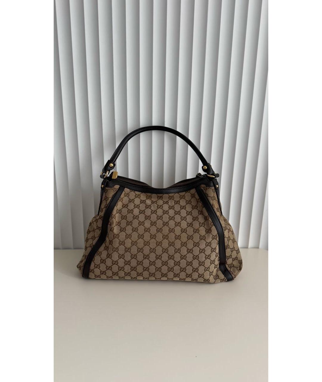 GUCCI Золотая сумка с короткими ручками из канвы, фото 9