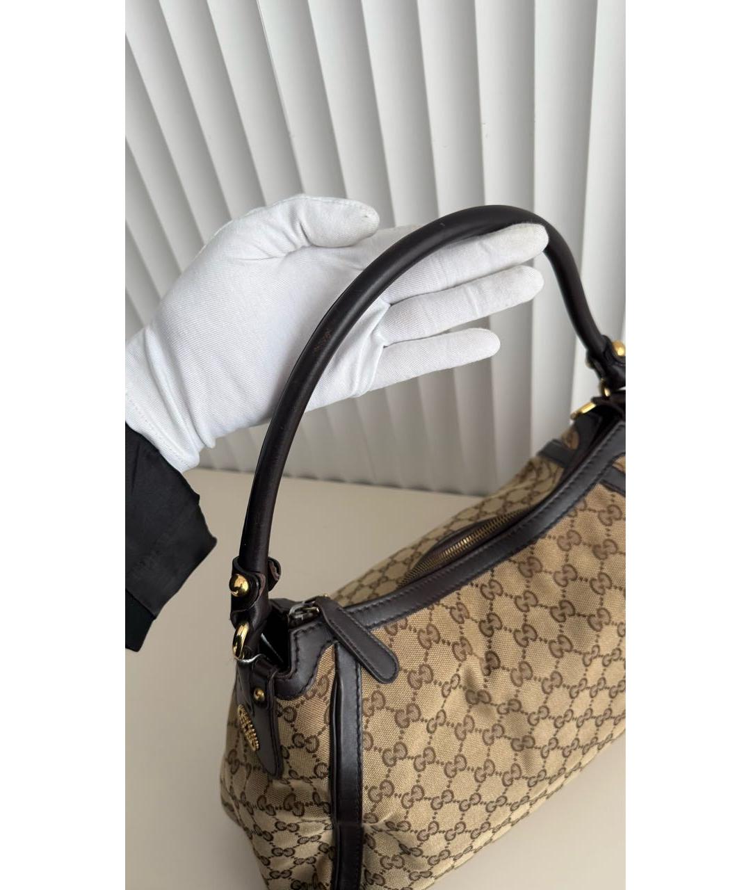 GUCCI Золотая сумка с короткими ручками из канвы, фото 8
