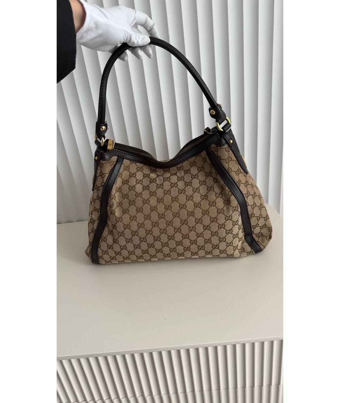 GUCCI Золотая сумка с короткими ручками из канвы, фото 3
