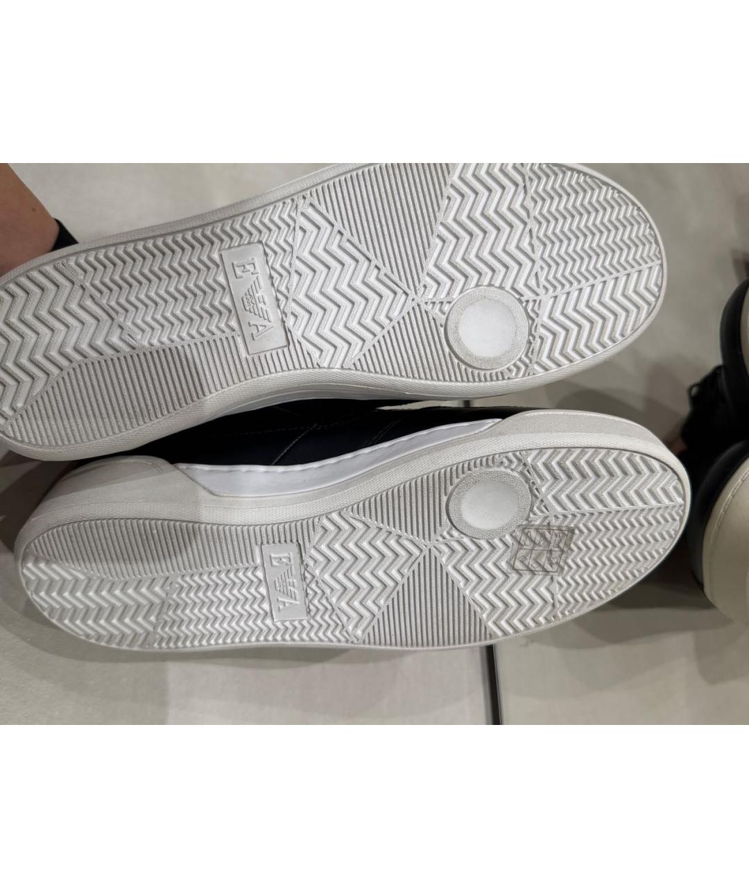 EMPORIO ARMANI Черные кожаные низкие кроссовки / кеды, фото 4