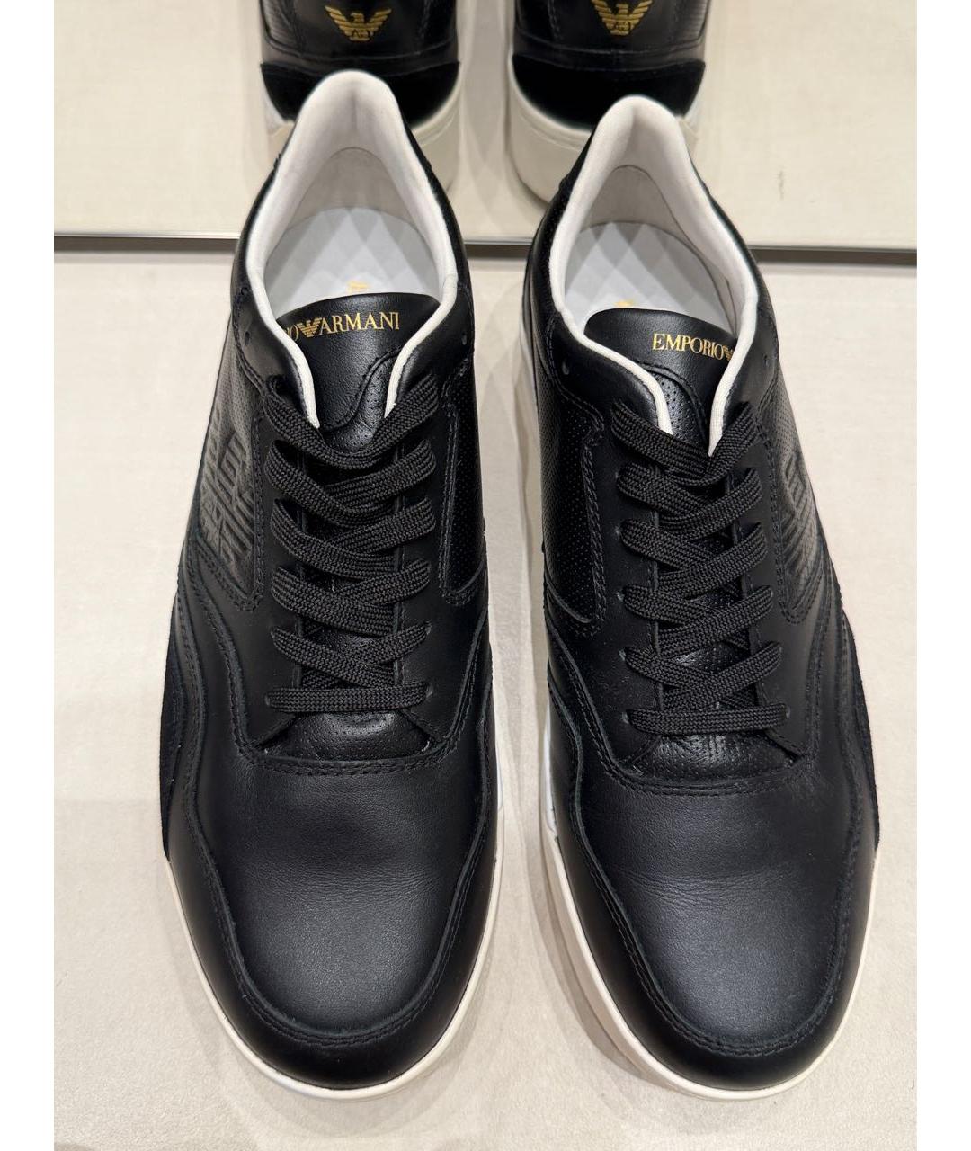 EMPORIO ARMANI Черные кожаные низкие кроссовки / кеды, фото 2