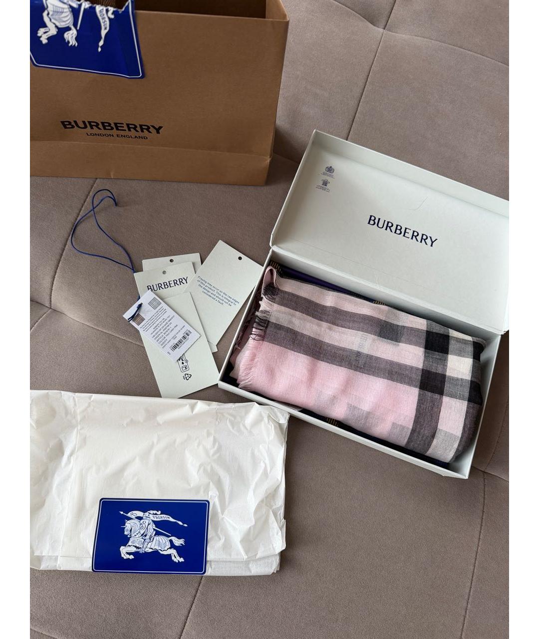 BURBERRY Розовый шерстяной платок, фото 2