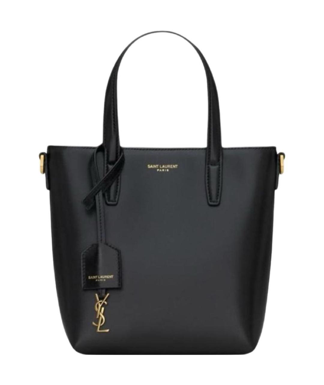 SAINT LAURENT Черная кожаная сумка тоут, фото 1