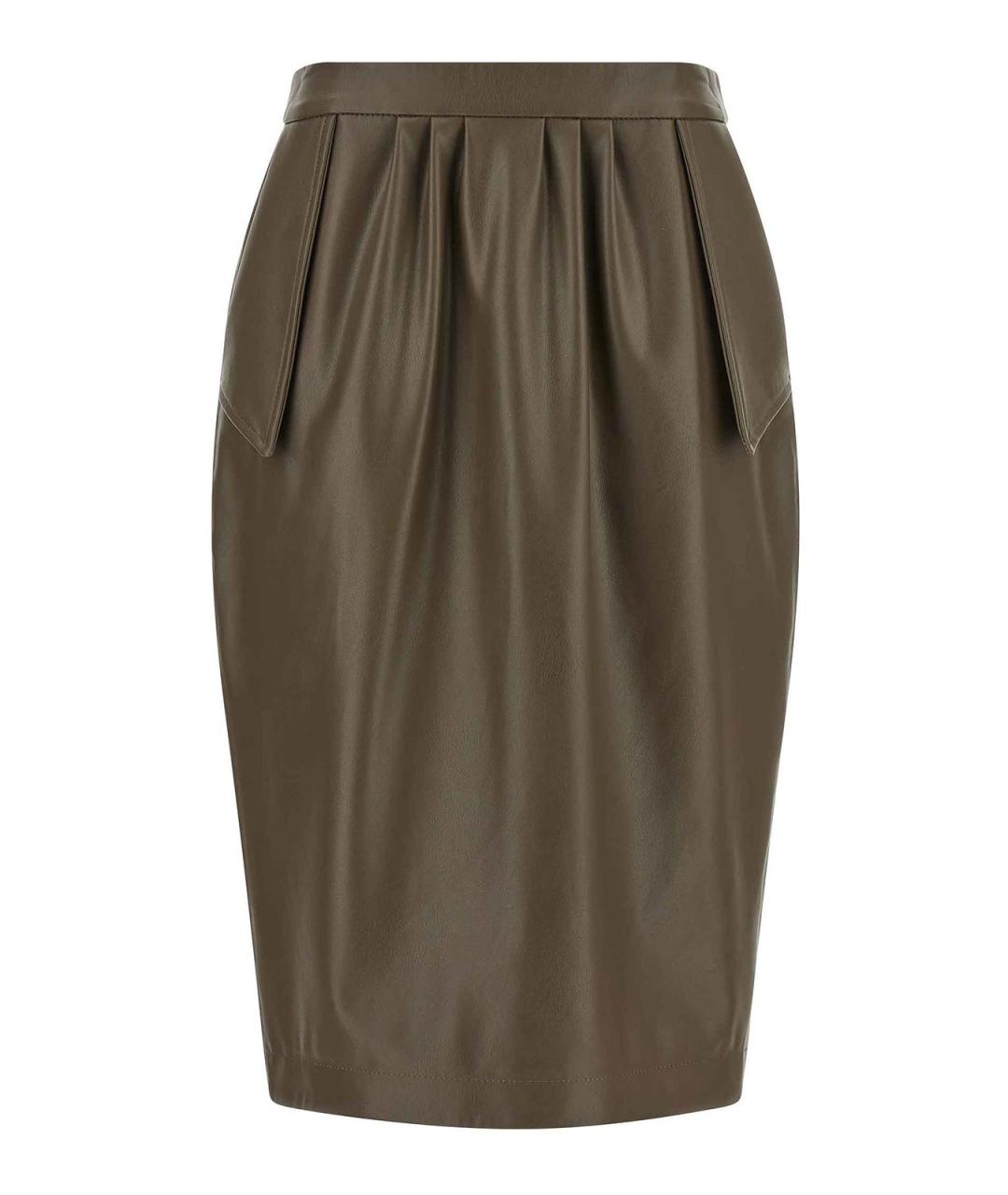 STELLA MCCARTNEY Хаки кожаная юбка миди, фото 1