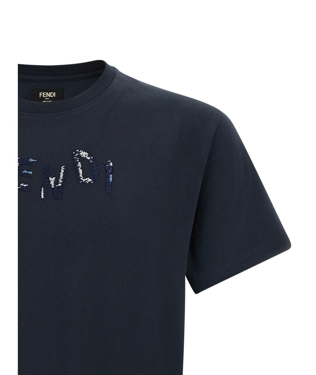FENDI Синяя хлопковая футболка, фото 3