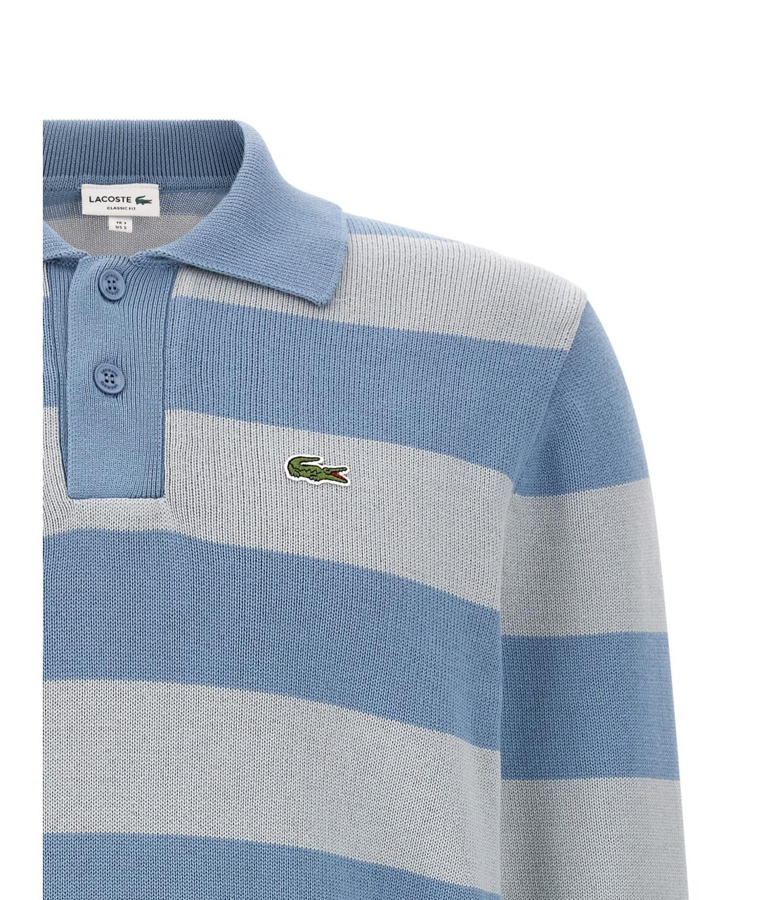 LACOSTE Голубое хлопковое поло с длинным рукавом, фото 3