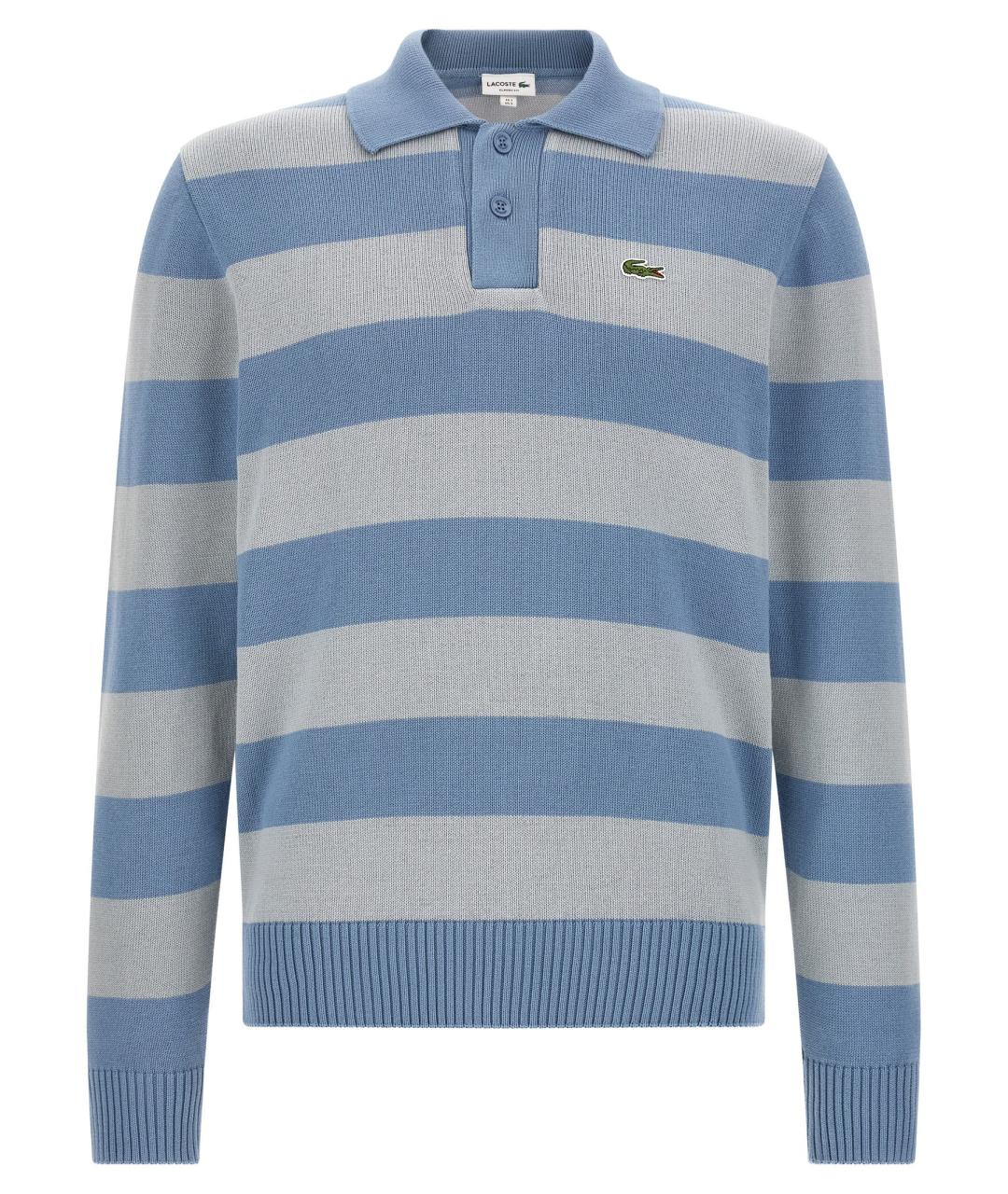 LACOSTE Голубое хлопковое поло с длинным рукавом, фото 1