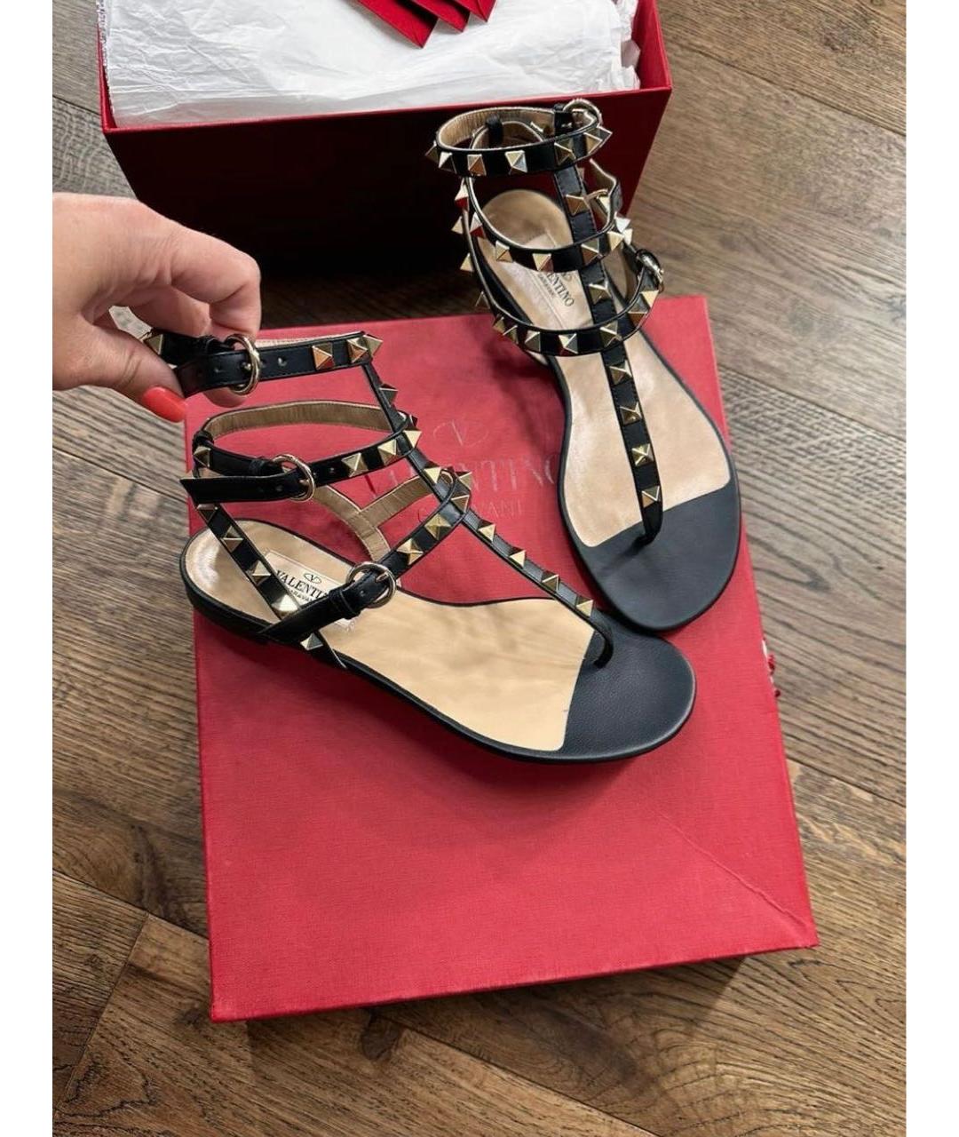 VALENTINO Черные кожаные босоножки, фото 3