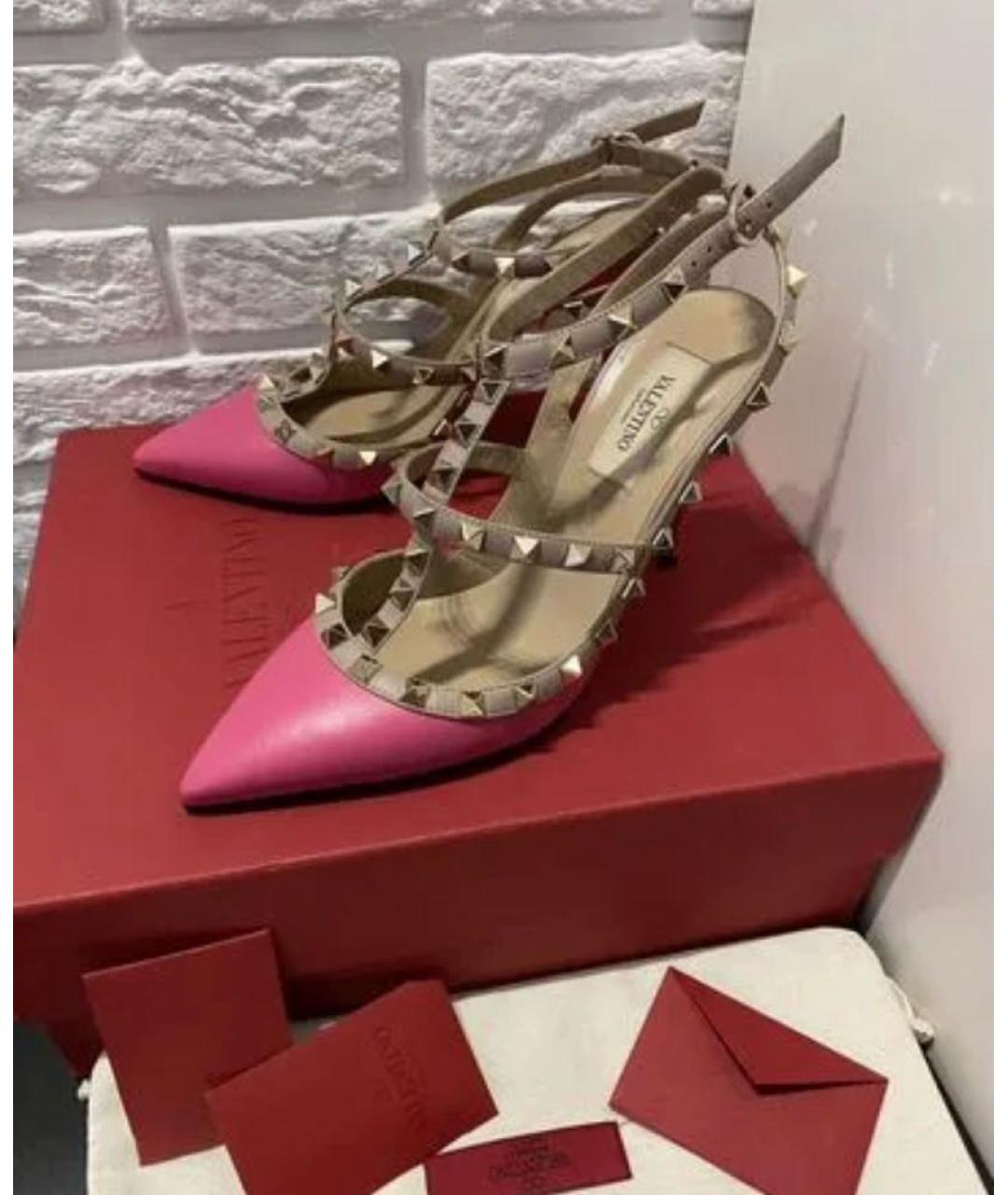 VALENTINO Розовые кожаные босоножки, фото 4