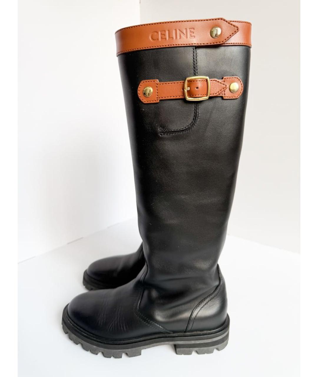 CELINE Черные кожаные сапоги, фото 6