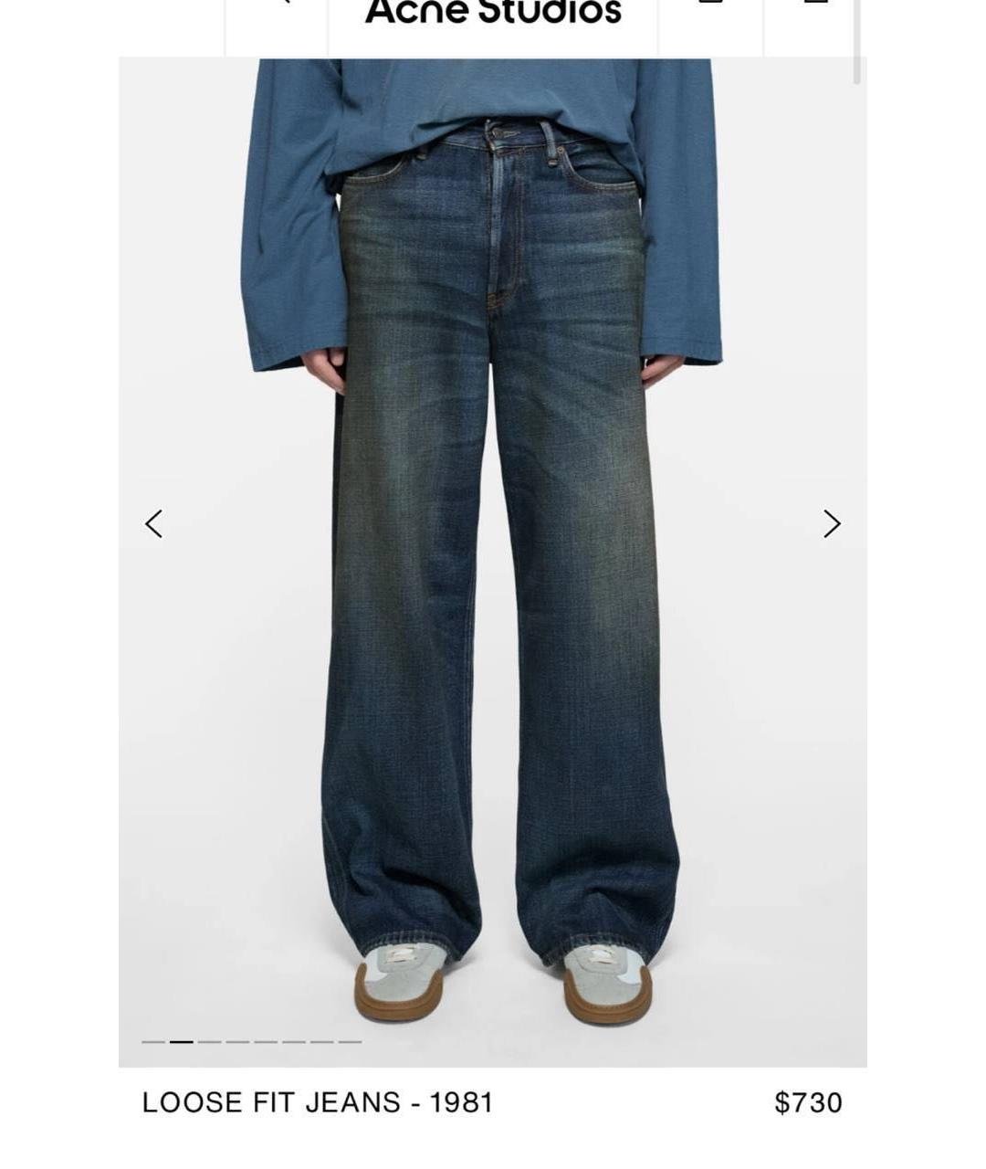 ACNE STUDIOS Синие хлопковые прямые джинсы, фото 5