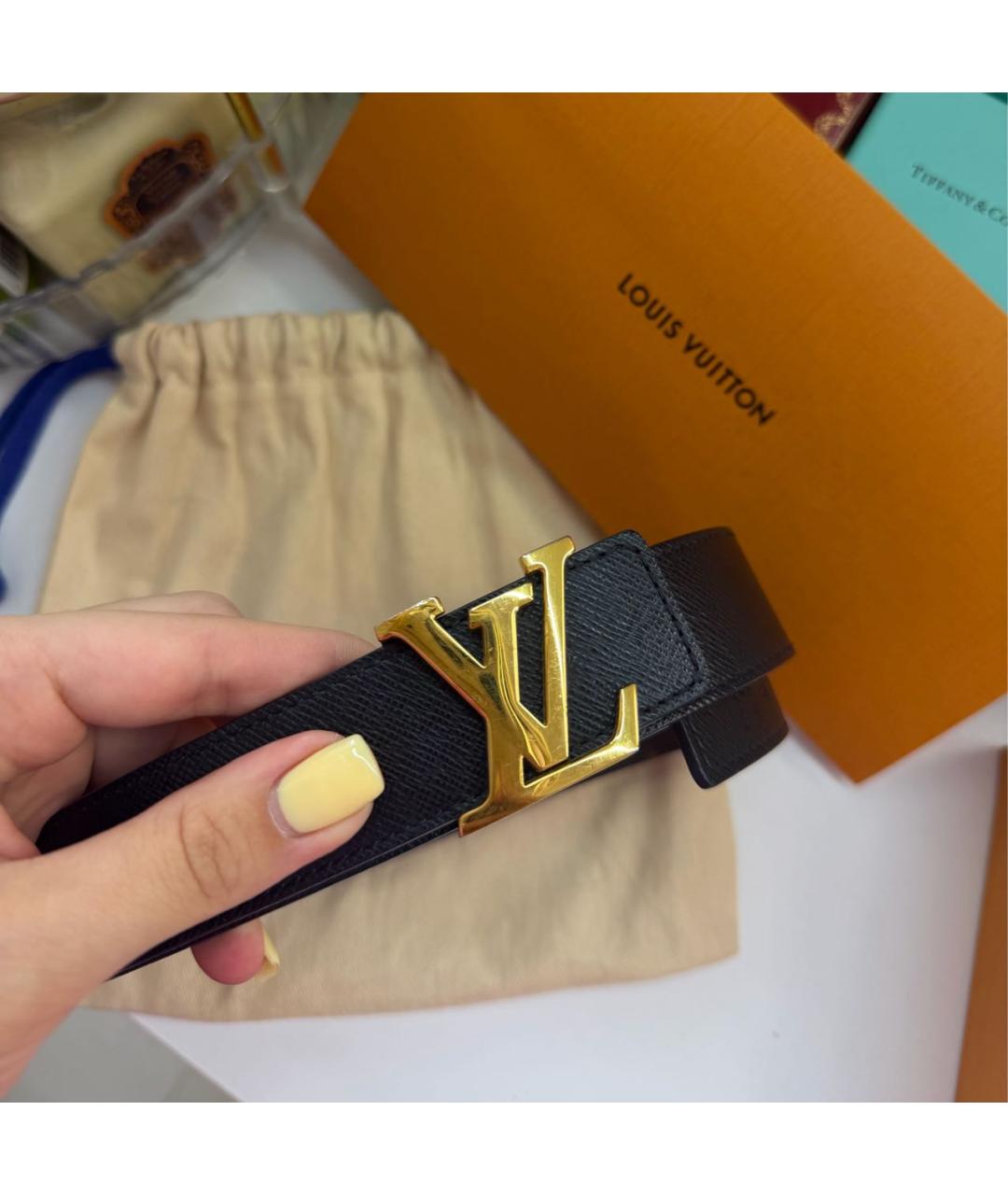 LOUIS VUITTON Черный кожаный ремень, фото 3
