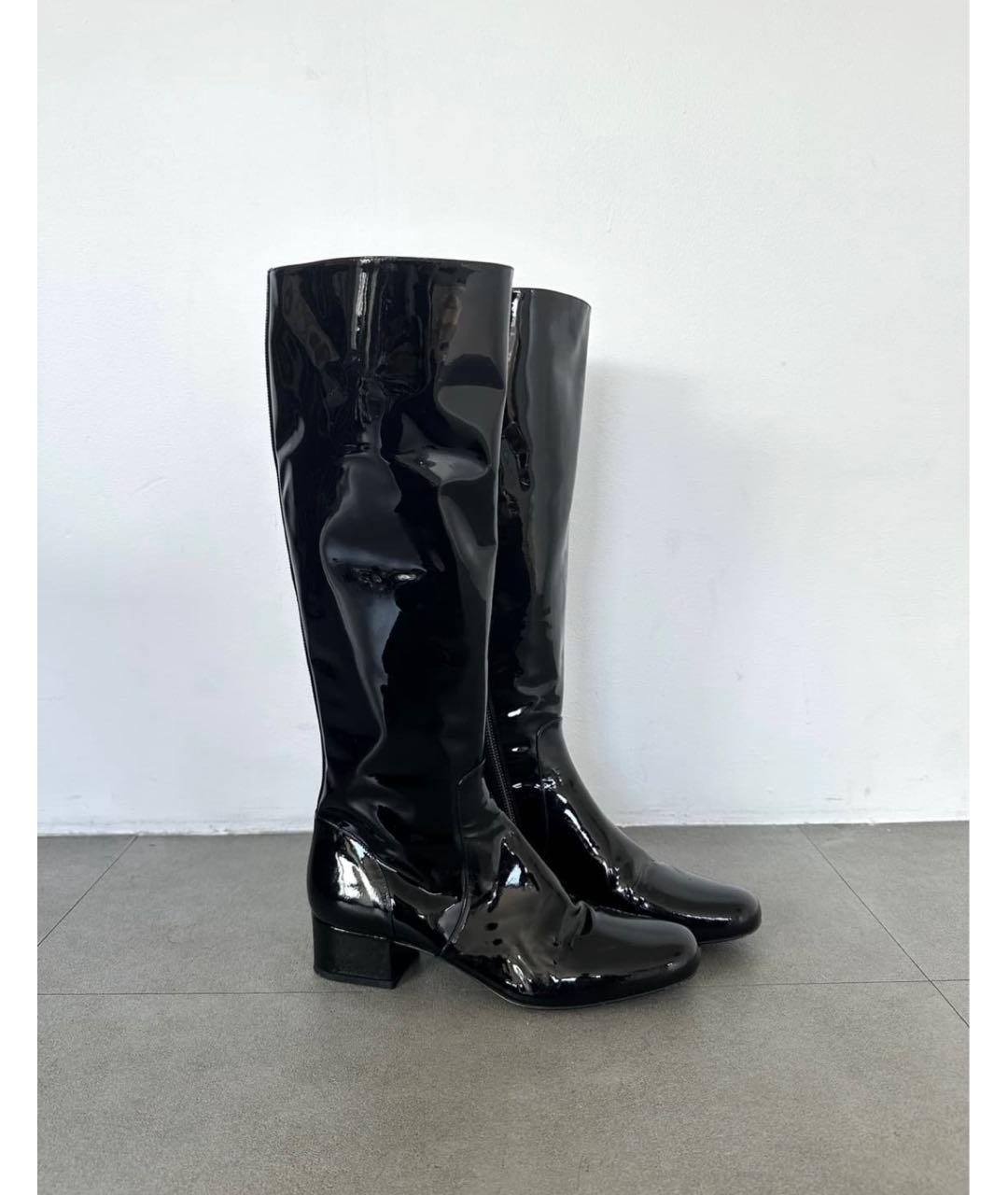 SAINT LAURENT Черные ботфорты из лакированной кожи, фото 5