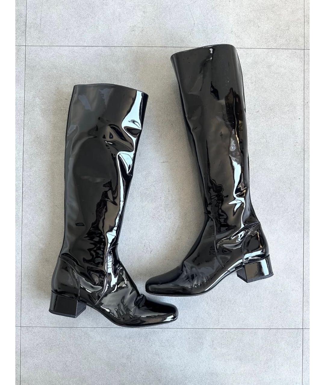 SAINT LAURENT Черные ботфорты из лакированной кожи, фото 9