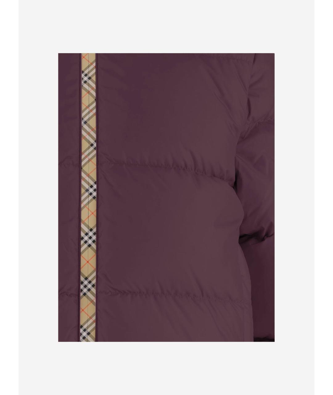 BURBERRY Бордовый полиамидовый пуховик, фото 3