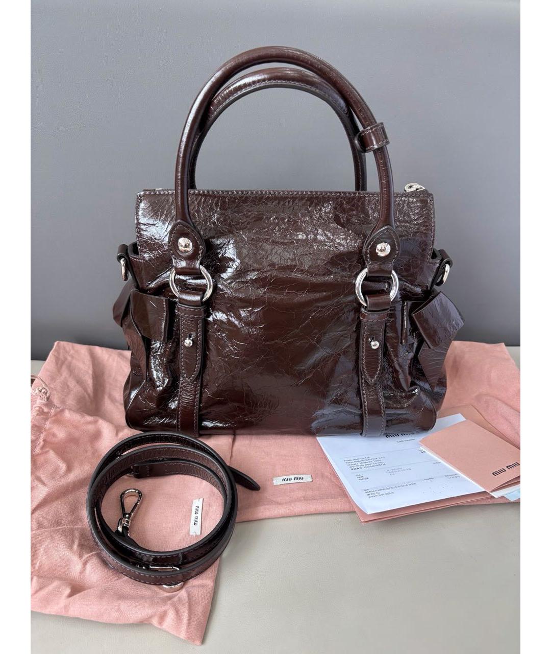 MIU MIU Коричневая кожаная сумка с короткими ручками, фото 4