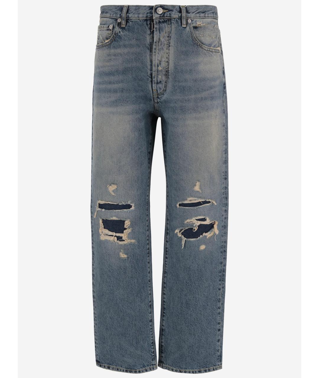 MAISON MARGIELA Голубые хлопковые прямые джинсы, фото 4