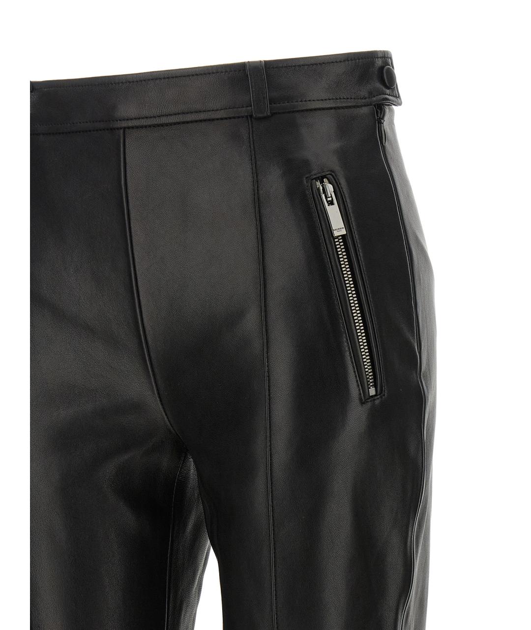 BALMAIN Черные кожаные леггинсы и велосипедки, фото 3
