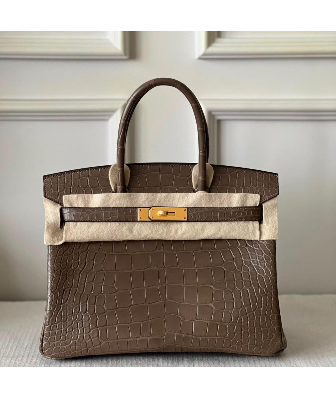 HERMES Коричневая сумка с короткими ручками из экзотической кожи, фото 6