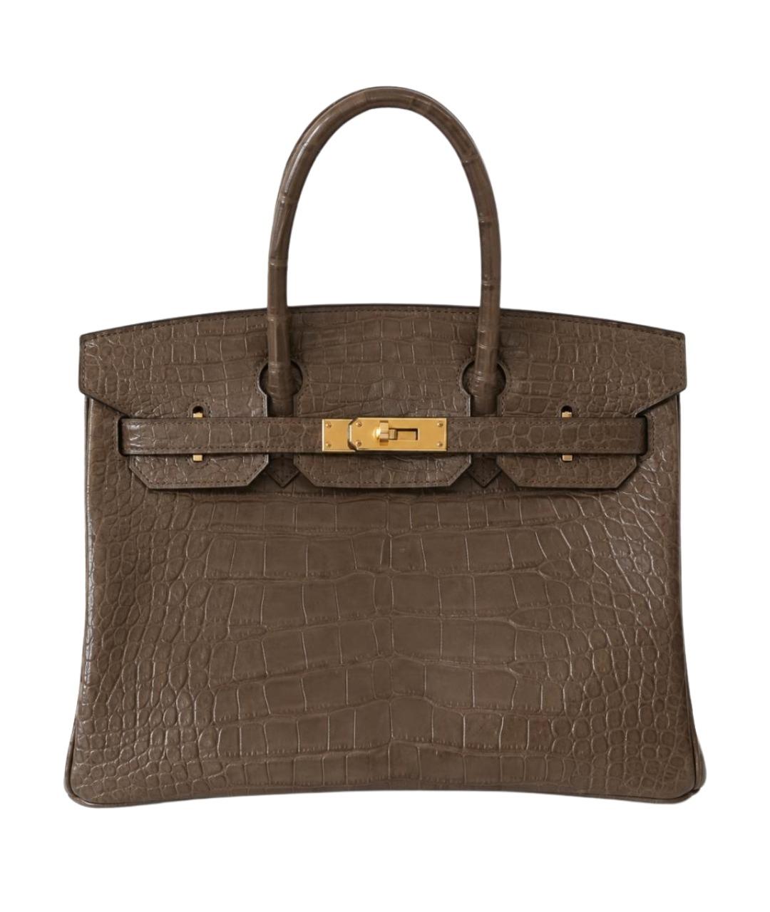 HERMES Коричневая сумка с короткими ручками из экзотической кожи, фото 1
