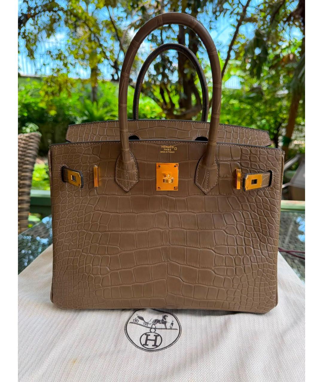 HERMES Коричневая сумка с короткими ручками из экзотической кожи, фото 5