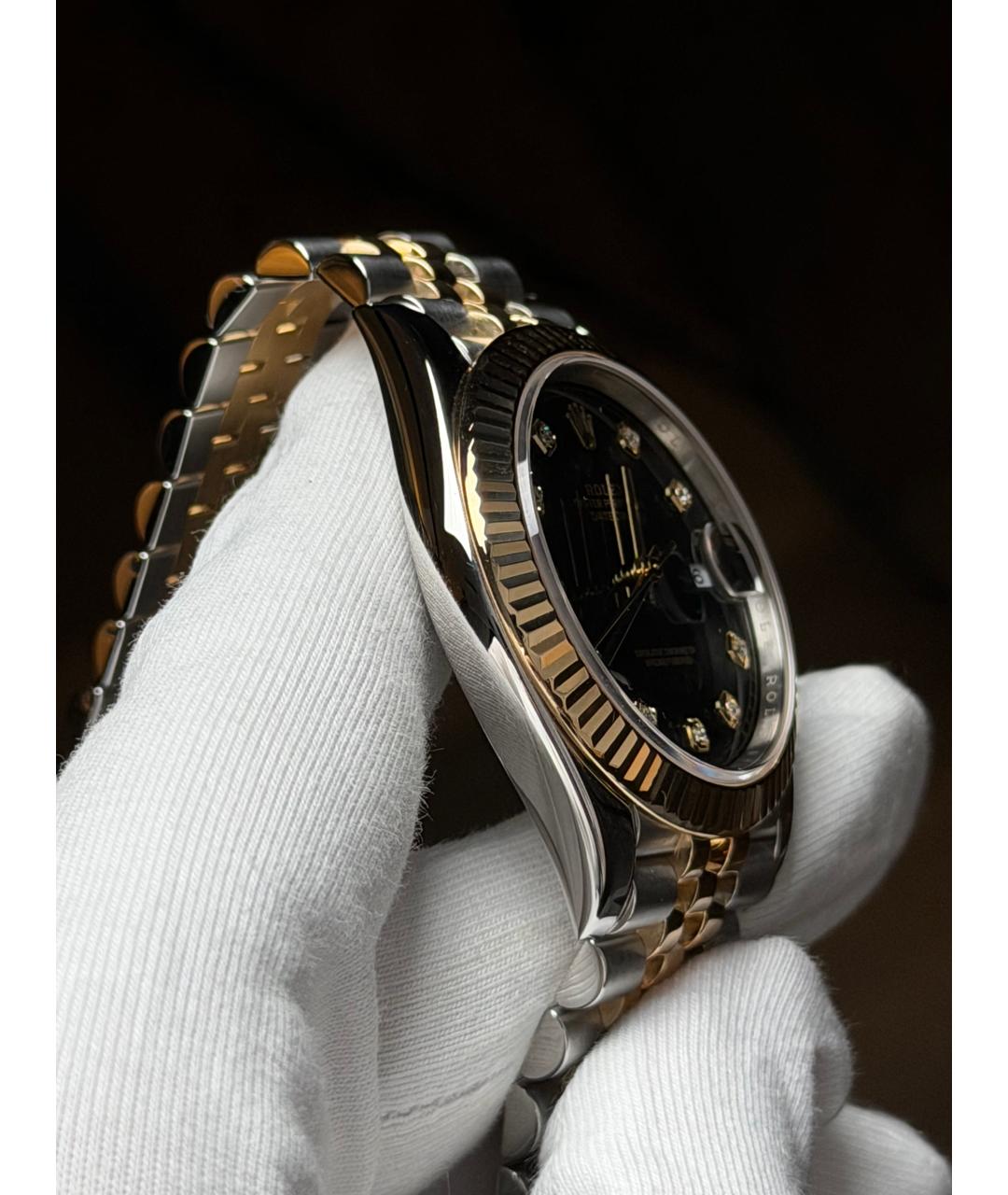 ROLEX Черные часы из желтого золота, фото 5