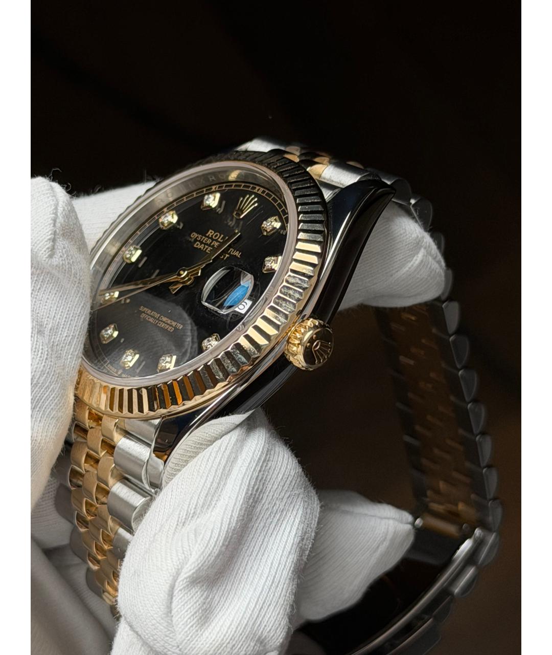 ROLEX Черные часы из желтого золота, фото 4