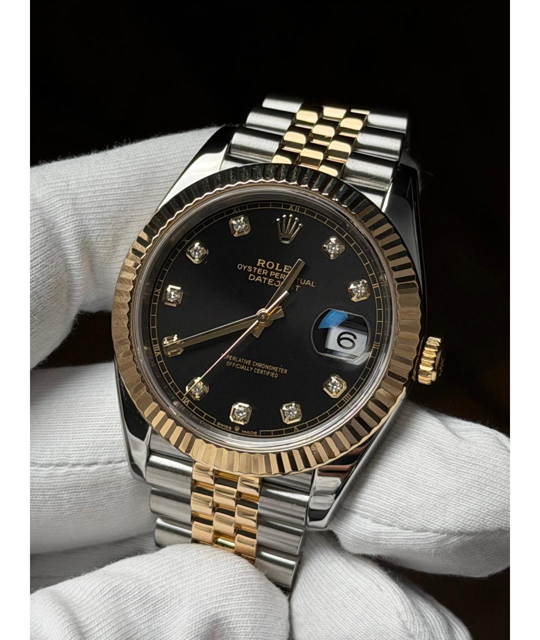 ROLEX Черные часы из желтого золота, фото 3