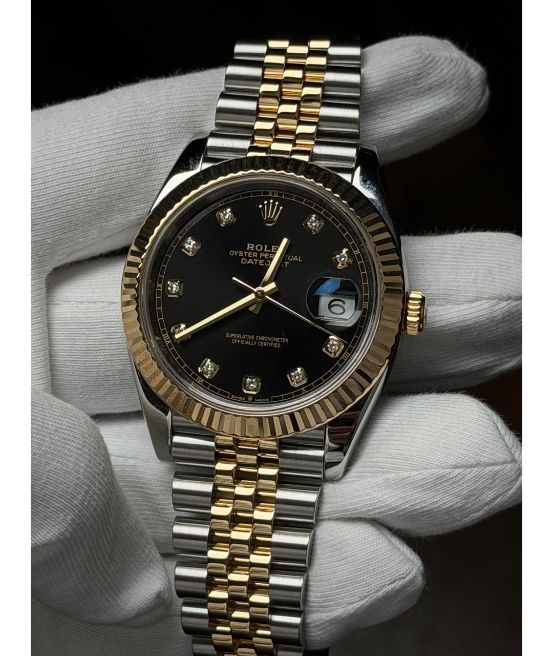 ROLEX Черные часы из желтого золота, фото 2
