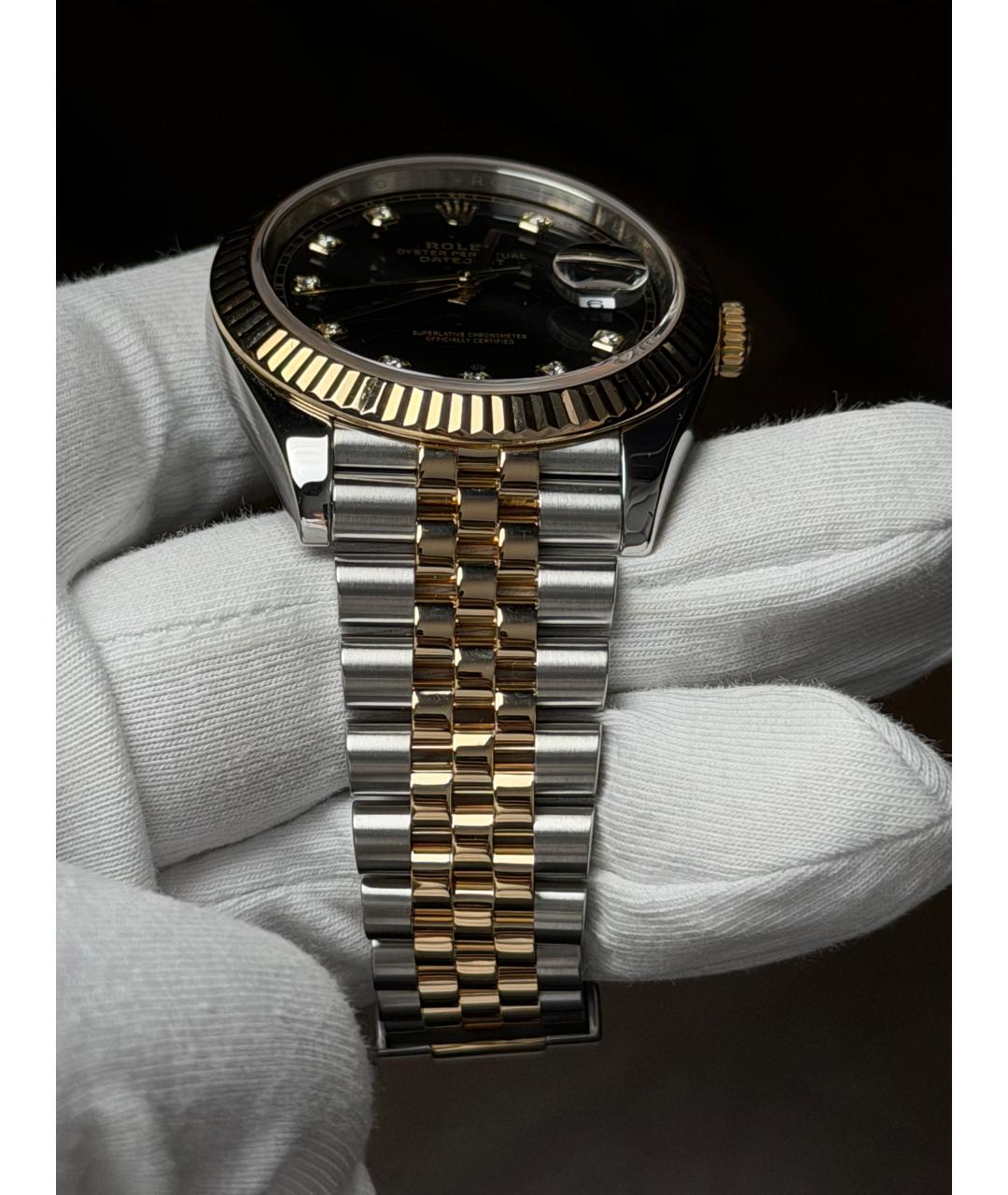 ROLEX Черные часы из желтого золота, фото 6
